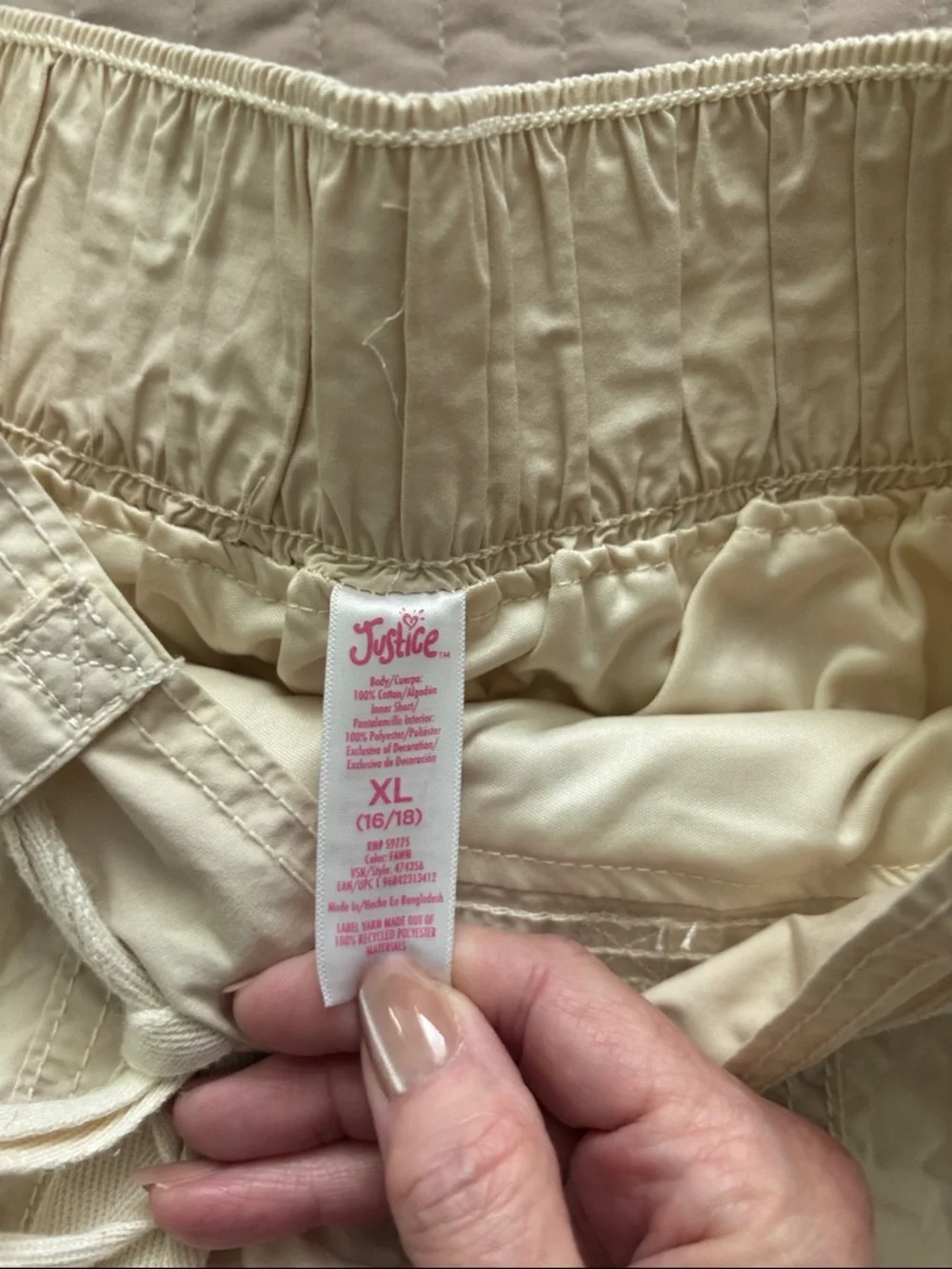 Justice Cream Cargo Skort with Tie Waist